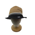 Perry Ellis Portfolio Straw Bucket Hat Summer Sun Cap Tan Black Stripe L/XL