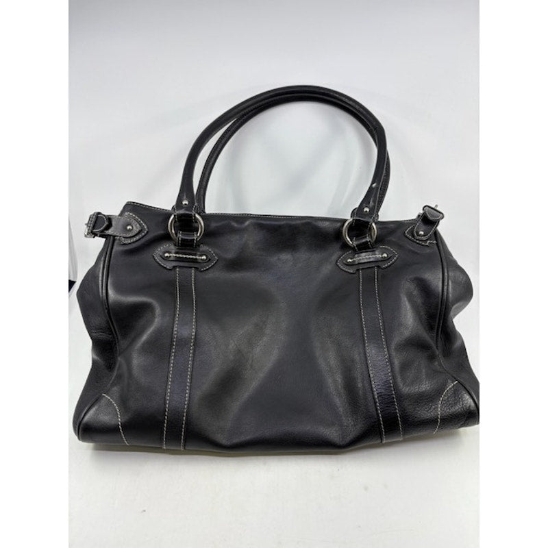 Christian Dior Leather Silver Hardware Handbag Snap Closure Black Womens Medium