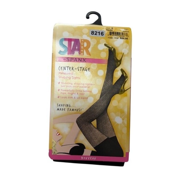 Star Power by SPANX Nouveau Patterned Shaping Tights Backdrop Black Size E