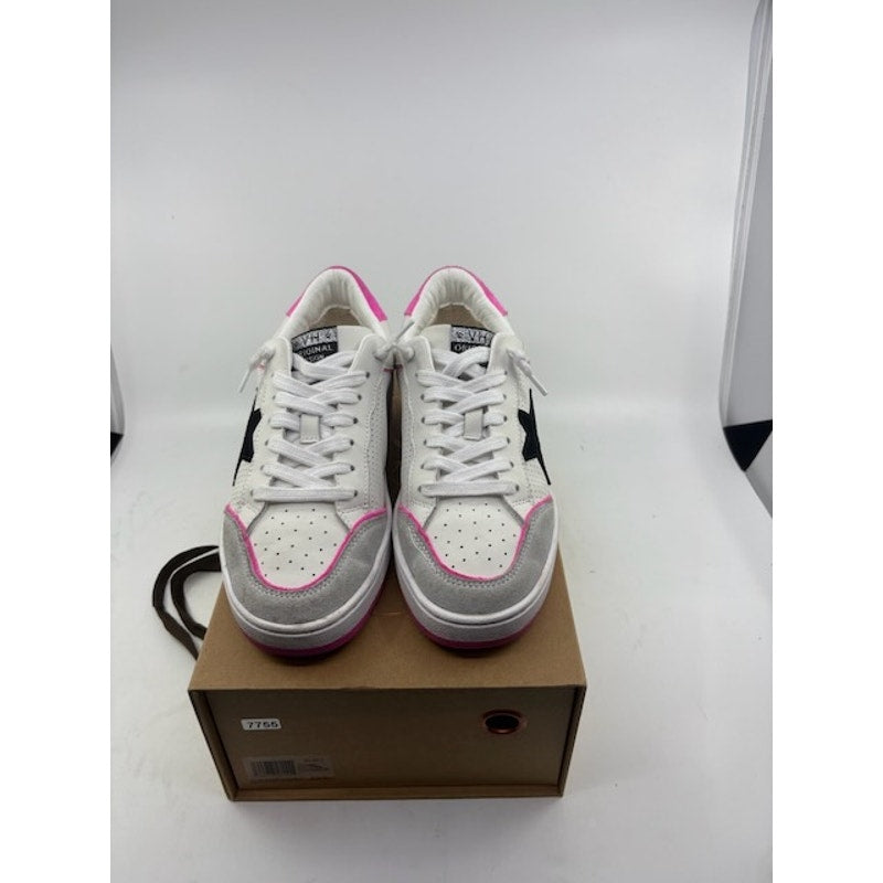 Vintage Havana Perforated Leather Sneakers Lace-Up Shoes White Pink Womens Sz 8