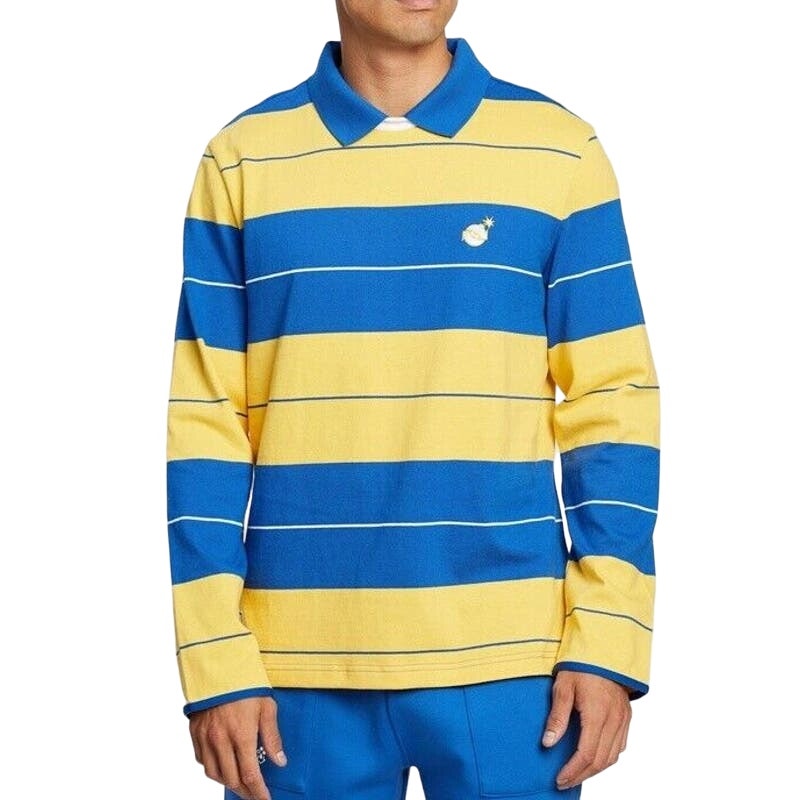 The Hundreds X Puma Polo Crew Shirt Olympian Blue Striped Blue Yellow Mens M