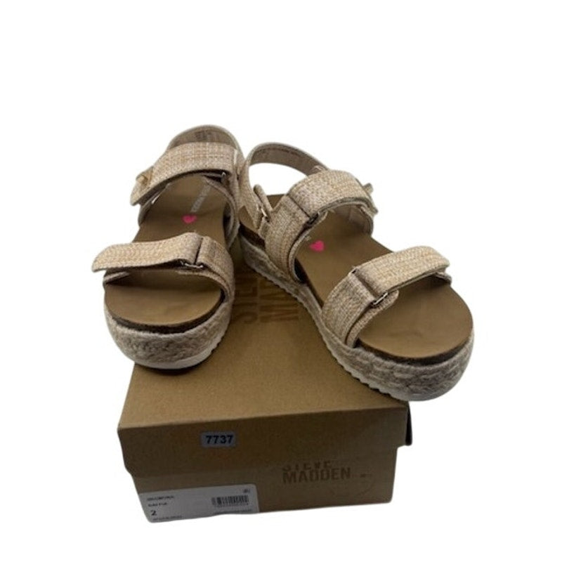 Steve Madden Bigmona Flatform Sandal Ankle Strap Natural Raffia Girls Size 2
