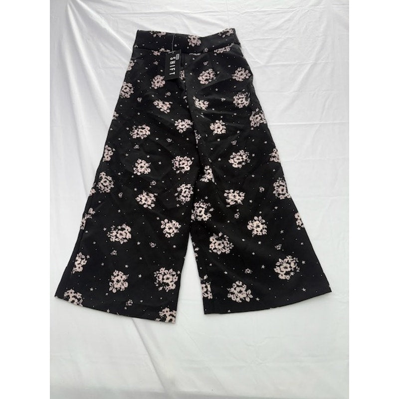 Shift Wide Leg Pants Floral Print High Waist Stretch Womens Black Size XS