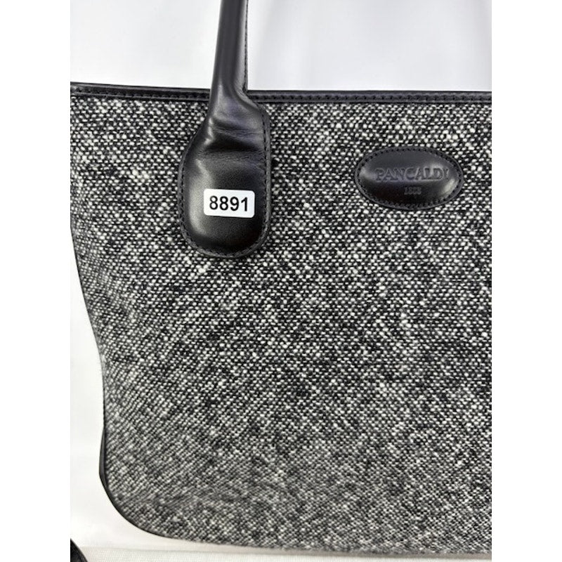 Pancaldi 1888 Tweed Leather Tote Bag Italy Top Handle Shoulder Strap Gray Black
