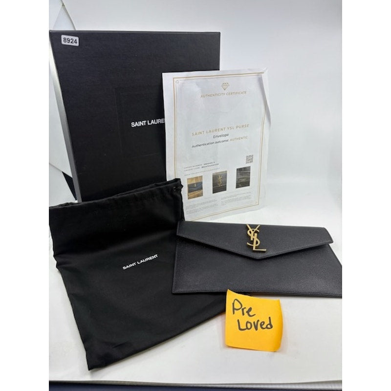 Yves Saint Laurent YSL Envelope Purse Uptown Pouch Grain De Poudre Leather Black