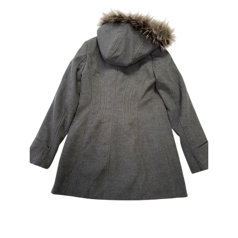 Maralyn & Me Faux-Fur-Trim Hooded Parka Coat Full-Zip Charcoal Womens Sz XS