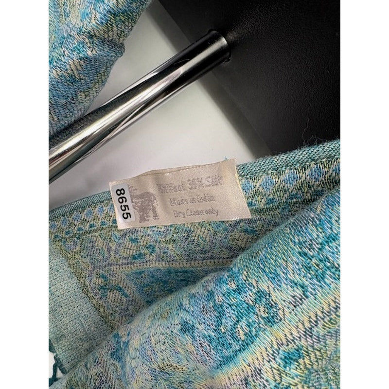 Thailand Silk Floral Fringe Scarf Wrap Lightweight Shawl Turquoise One Size