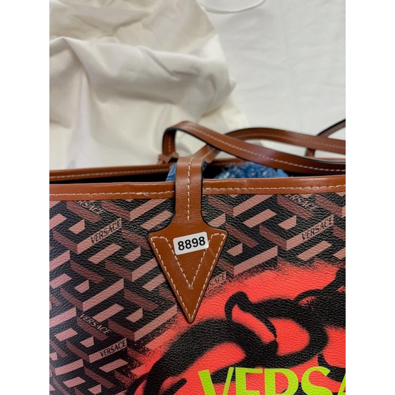 Versace La Greca Medusa Smiley Tote Bag Monogram Canvas Shopper Set Brown