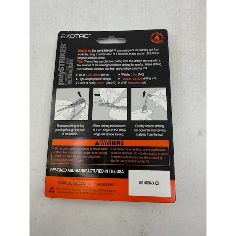 Exotac polySTRIKER XL Fire Starter Waterproof With Lanyard Orange/Black