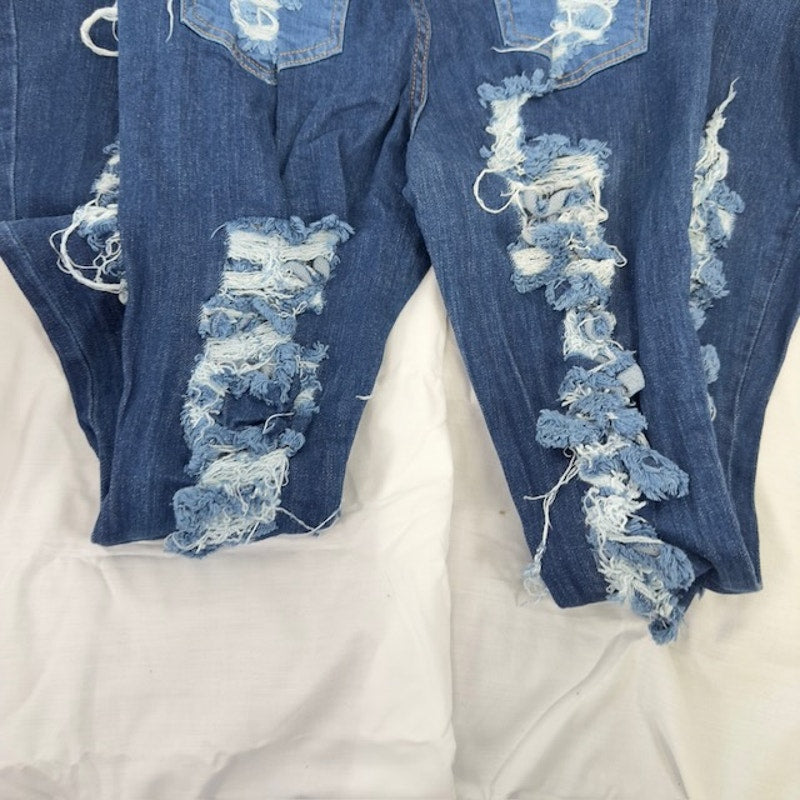 AP Blue by Aphrodite High Waisted Distressed Flare Jeans Cut Outs Blue 30