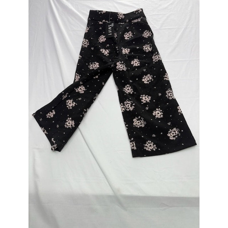 Shift Wide Leg Pants Floral Print High Waist Stretch Womens Black Size XS