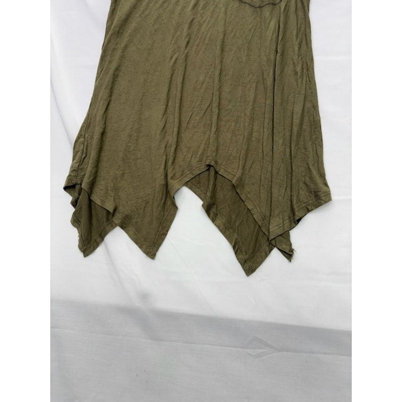 Rebellious. One SS Shark Bite Hem Tunic Blouse Scoop Neck Olive Green Size S