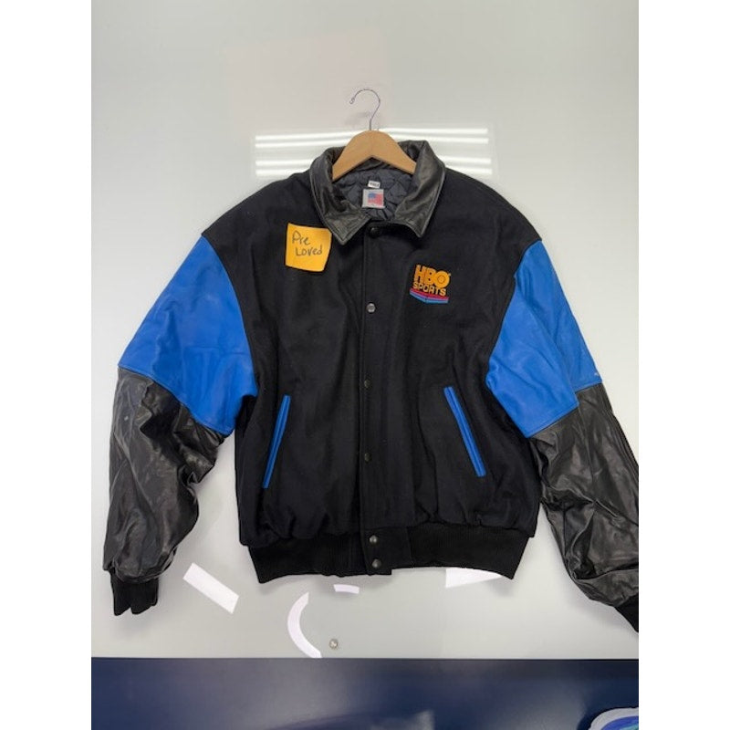 Genesis HBO Sports World Championship Boxing Leather Jacket Black/Blue Mens XL