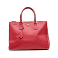 Prada Saffiano Lux Galleria Double Zip Tote Gold Tone Top Handle Burgundy