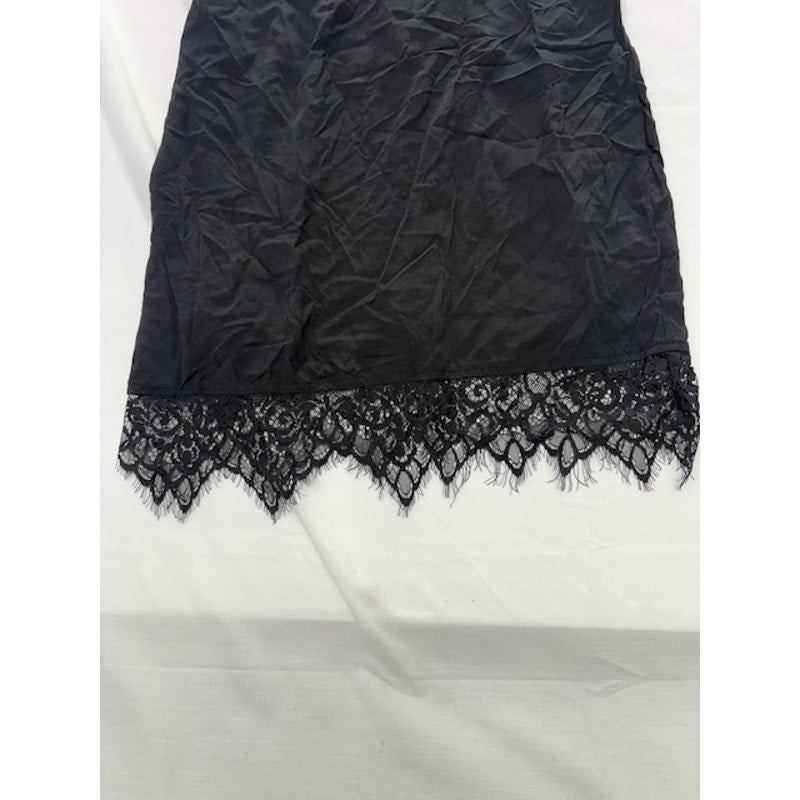 Shift Slip Dress Lace Hem Spaghetti Strap Mini Dress Black Womens Size XS