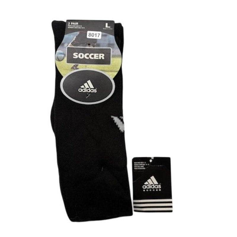 2 Pairs Adidas Soccer Socks Over The Calf Black/White Mens Shoe Size L 9-13