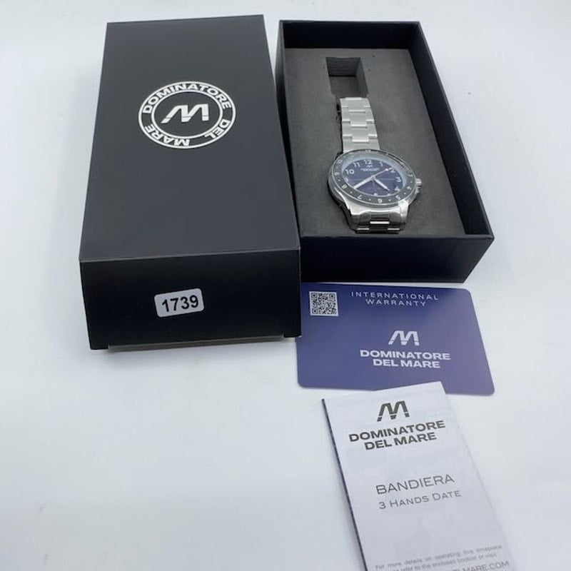 Dominatore Del Mare By Bandiera 3 Hands Date Watch Silver Blue Dial Mens OS