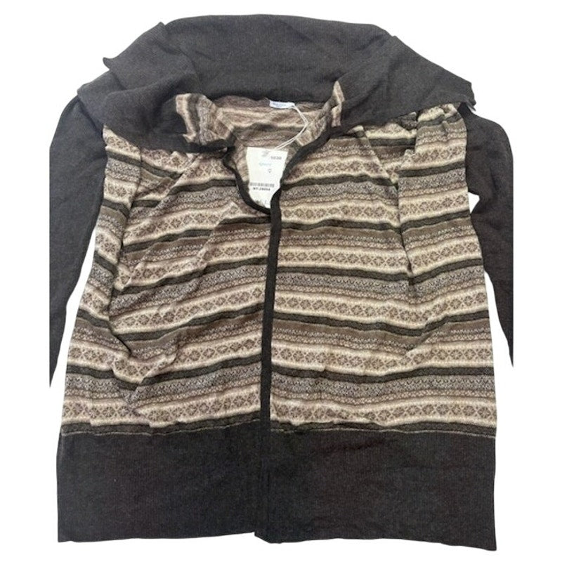 Marella Sport Striped Cardigan Knitted Sweater Open Front Brown Womens Sz L