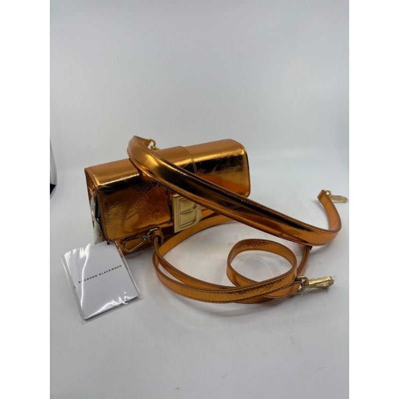 Brandon Blackwood Nia Bag B Logo Leather Crossbody Metallic Orange Medium