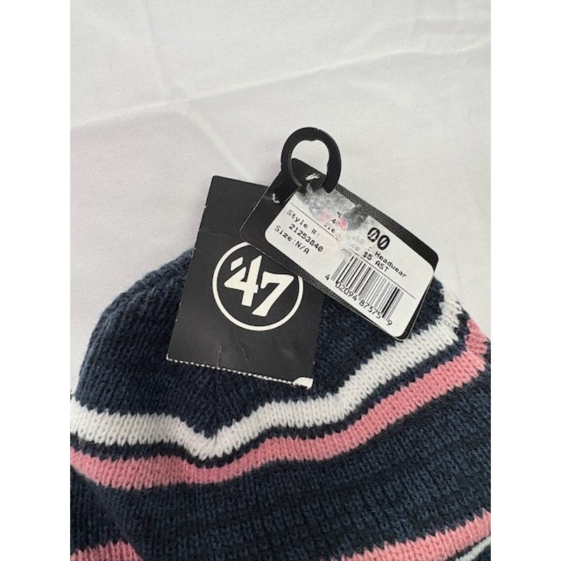 ‘47 Brand New York Giants Knit Beanie Hat Navy Pink Stripe Cuffed NFL OSFA