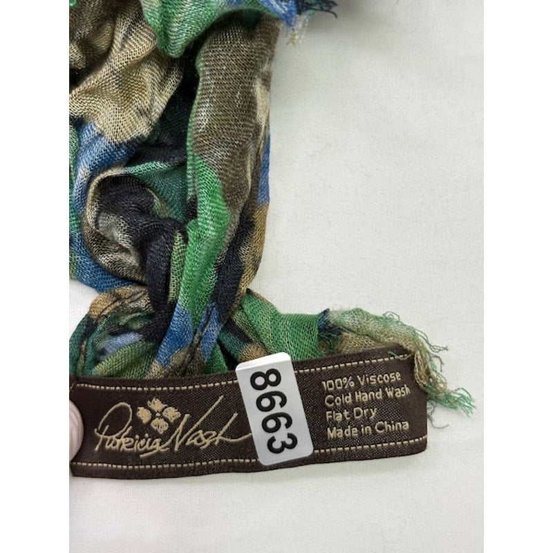 Patricia Nash Floral Scarf Lightweight Viscose Fringe Wrap Green Blue Brown