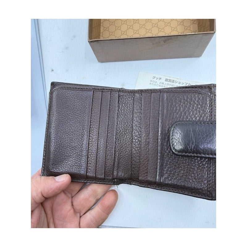 Authentic Gucci Monogram Horsebit Snap Closure Wallet Brown With Box Womens