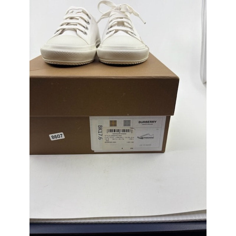 Burberry Icon Stripe Logo Print Cotton Gabardine Sneakers White Kids 12.5