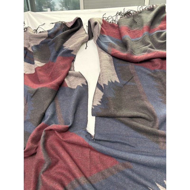 Lucky Brand Aztec Tribal Fringe Oversized Scarf Shawl Wrap Red Gray Blue OS