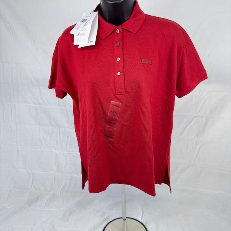 Lacoste Pique Polo Shirt Short Sleeve Relaxed Fit Stretch Red Womens XS