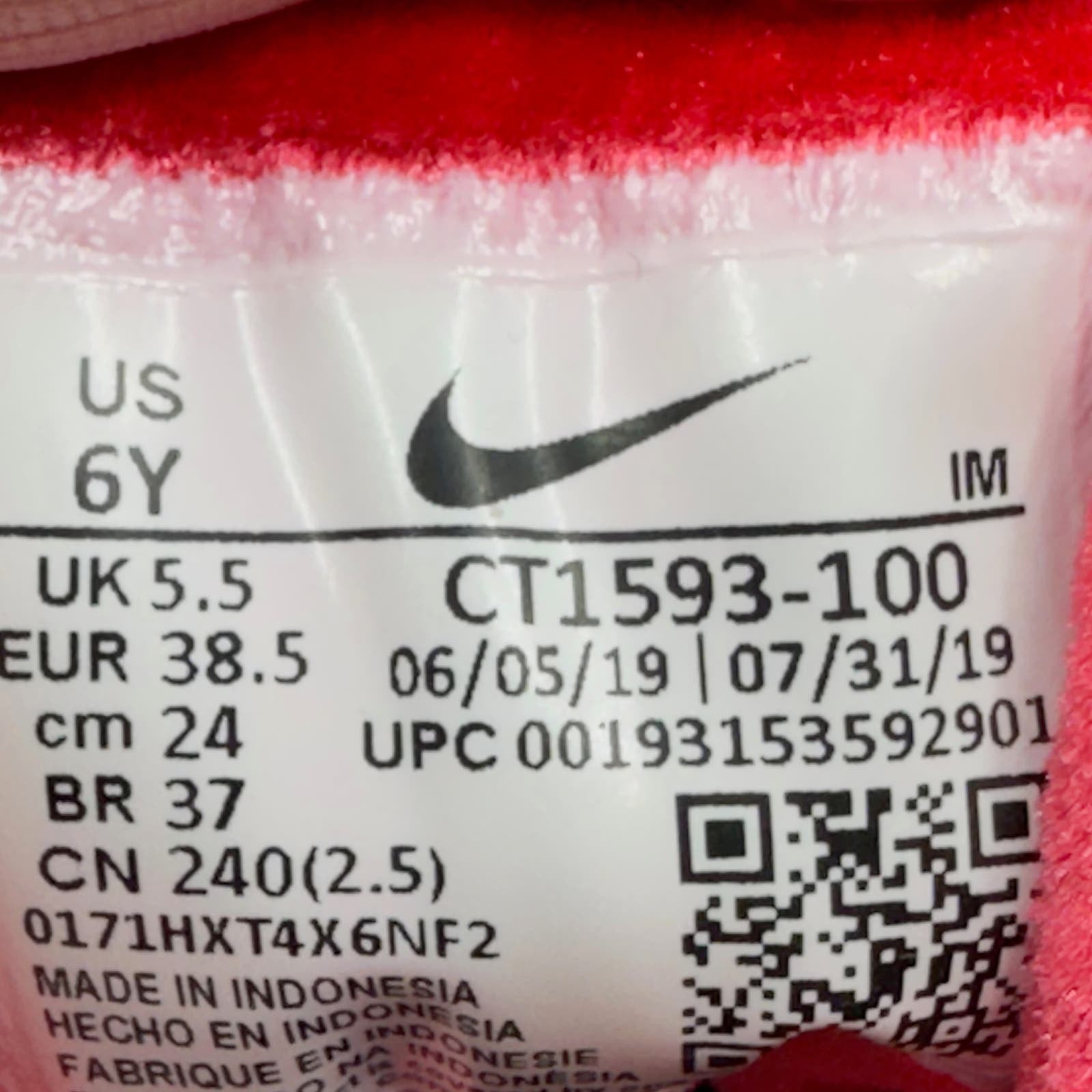 Nike Air Max 95 Sneaker Shoes Lace-Up White University Red Noble Youth Unisex 6Y