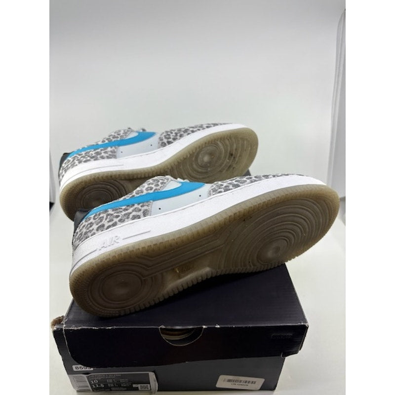 Nike Air Force 1 '07 Premium Sneakers DJ6192-001 Leopard White Blue Mens Size 10