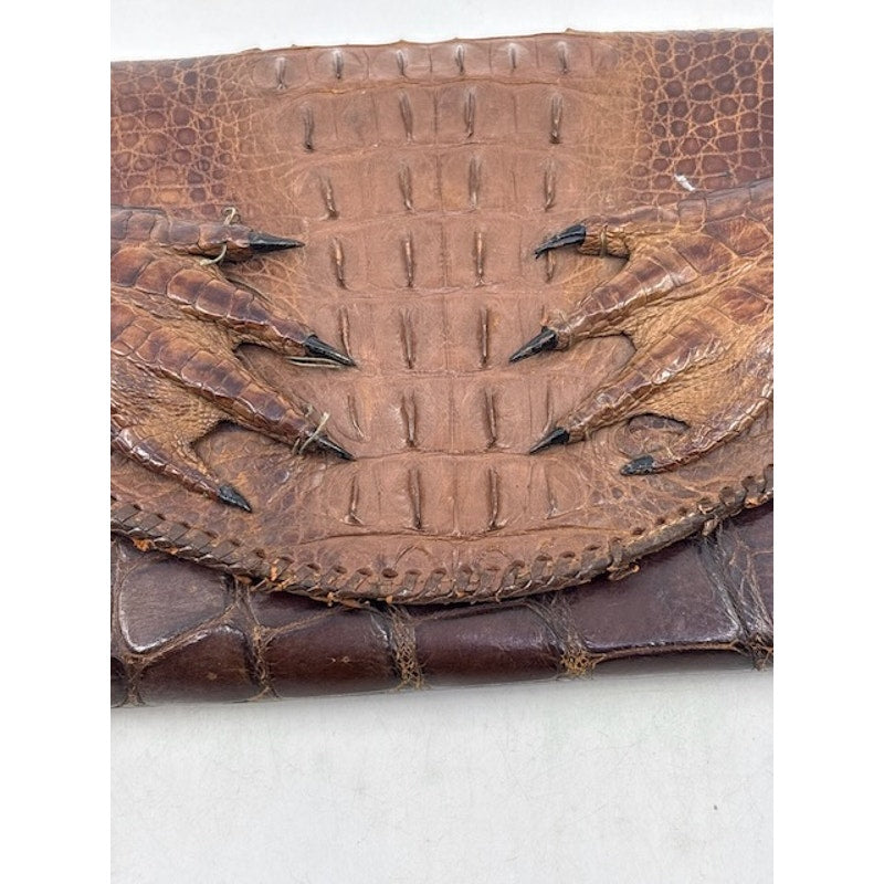 Vintage Genuine Crocodile Alligator Clutch Wallet Exotic Leather Handbag Brown