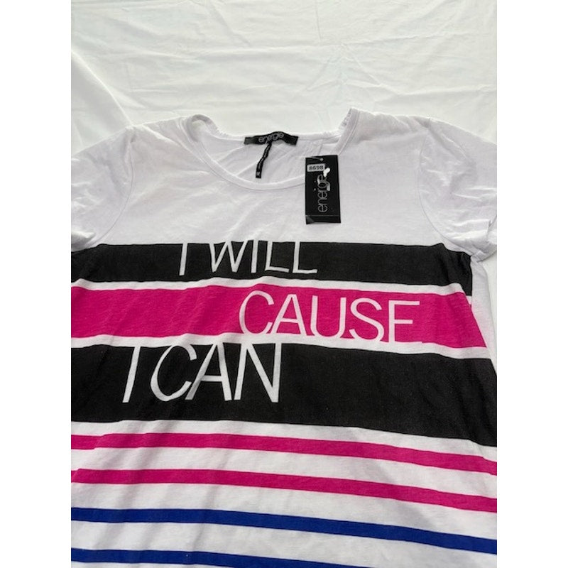 Energie Tee Top Surplice-Back Striped Graphic Front White Womens Size M