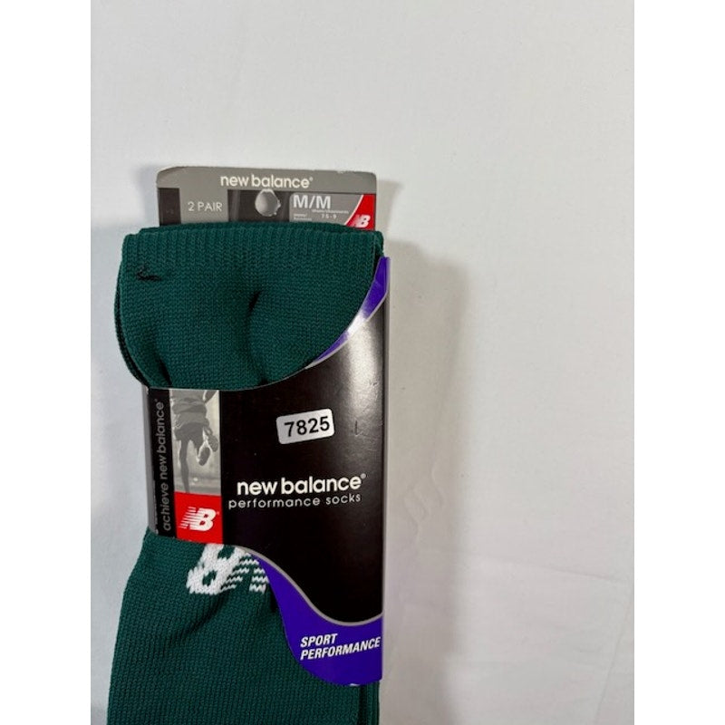 2 Pairs New Balance Performance Socks Over The Calf Green/White Adult Size M