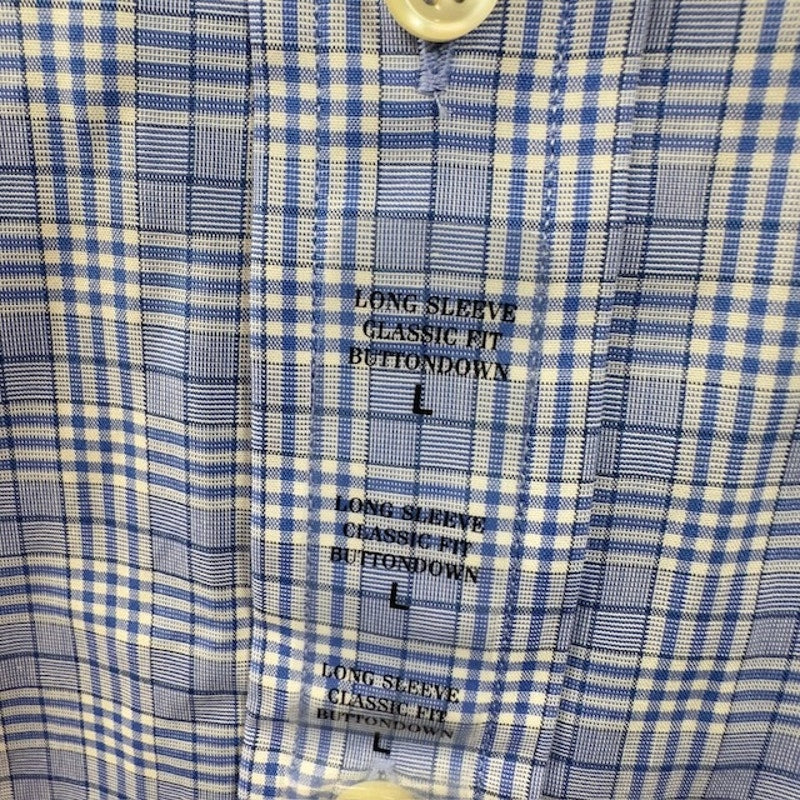 Ralph Lauren Button Down Shirt Long Sleeve Stretch Plaid Blue White Mens Size L