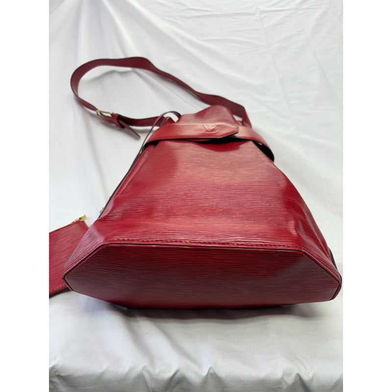 Authentic Louis Vuitton Sac d'Epaule Handbag Epi Leather Bucket Bag M80197 Red