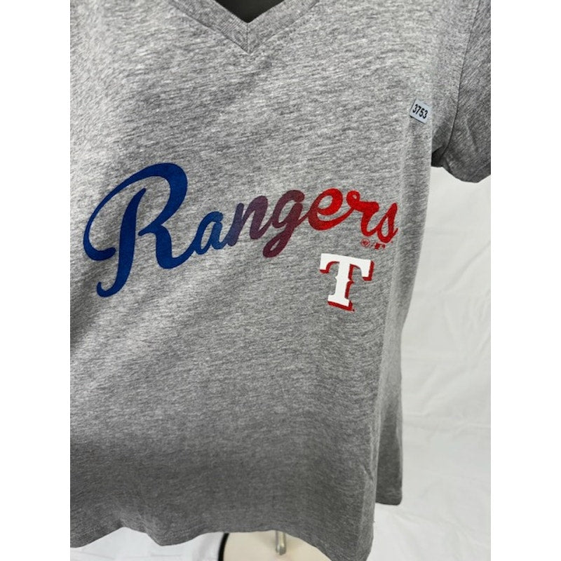 47 Brand Texas Rangers T-Shirt Cooperstown Collection Wahconah V-Neck Gray Womens Size L