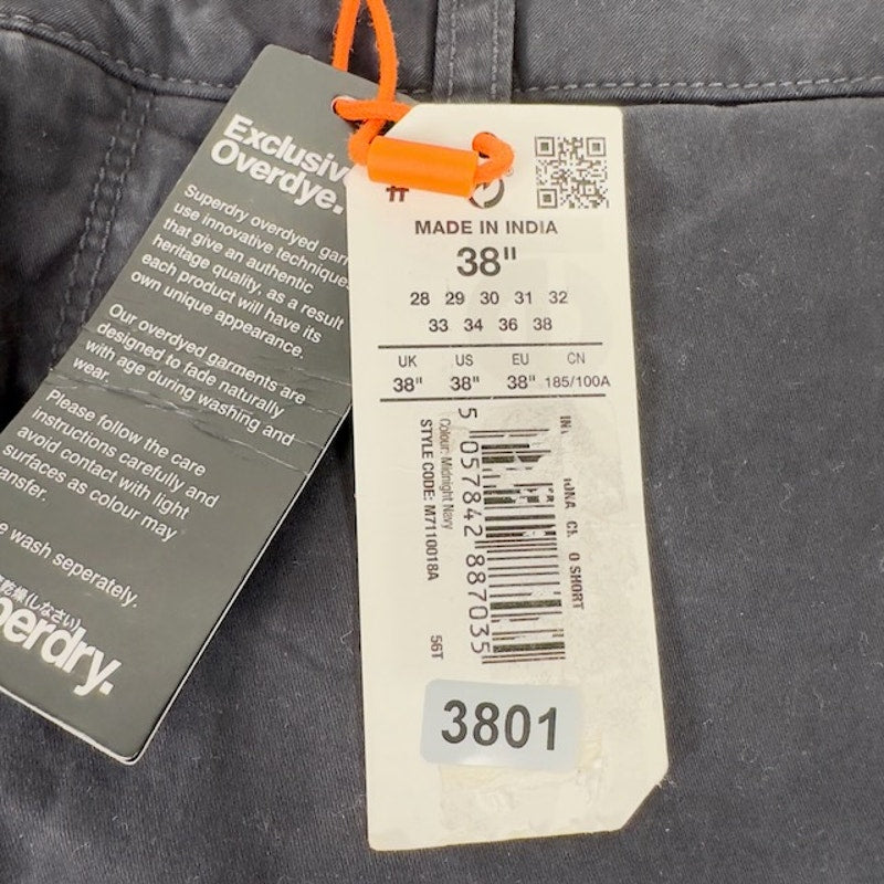 Superdry International Chino Shorts Flat Front Canvas Midnight Navy Mens 38