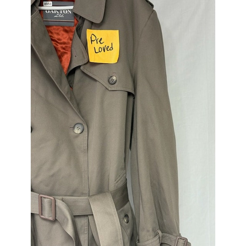Oakton Ltd Vintage Trench Coat Button Double Breast Belted Gray Mens Sz 46 Long