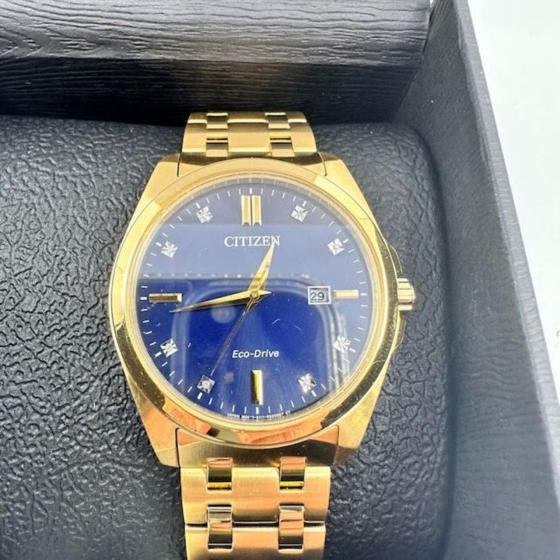 Citizen Corso Eco-Drive Wrist Watch Gold Stainless Steel Blue Dial Mens OS