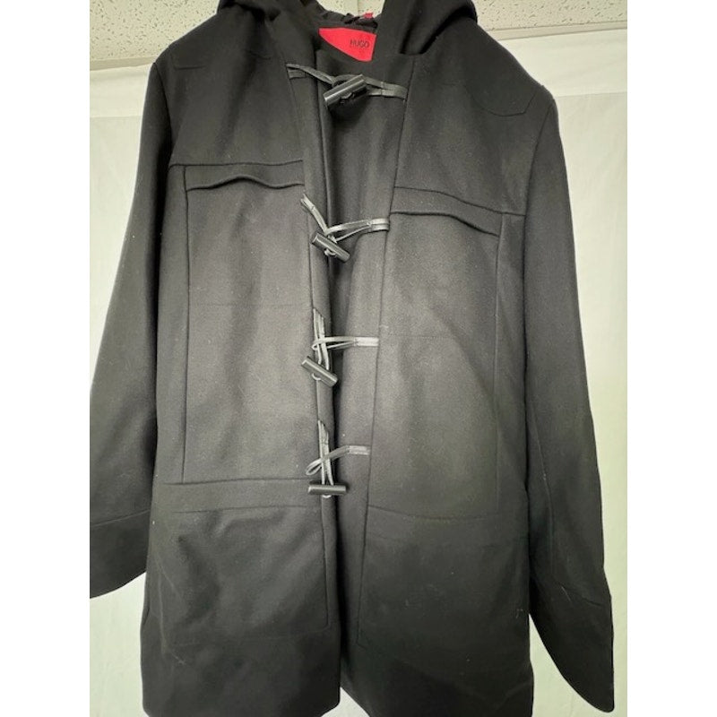 NEW Hugo Boss Wool Hooded Duffle Coat Jacket Toggle Zipper-Up Gray Mens Size 44R