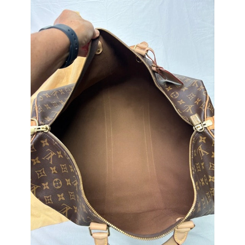 Louis Vuitton Keepall Bandouliere Monogram Duffle Travel Bag W/ Strap Brown