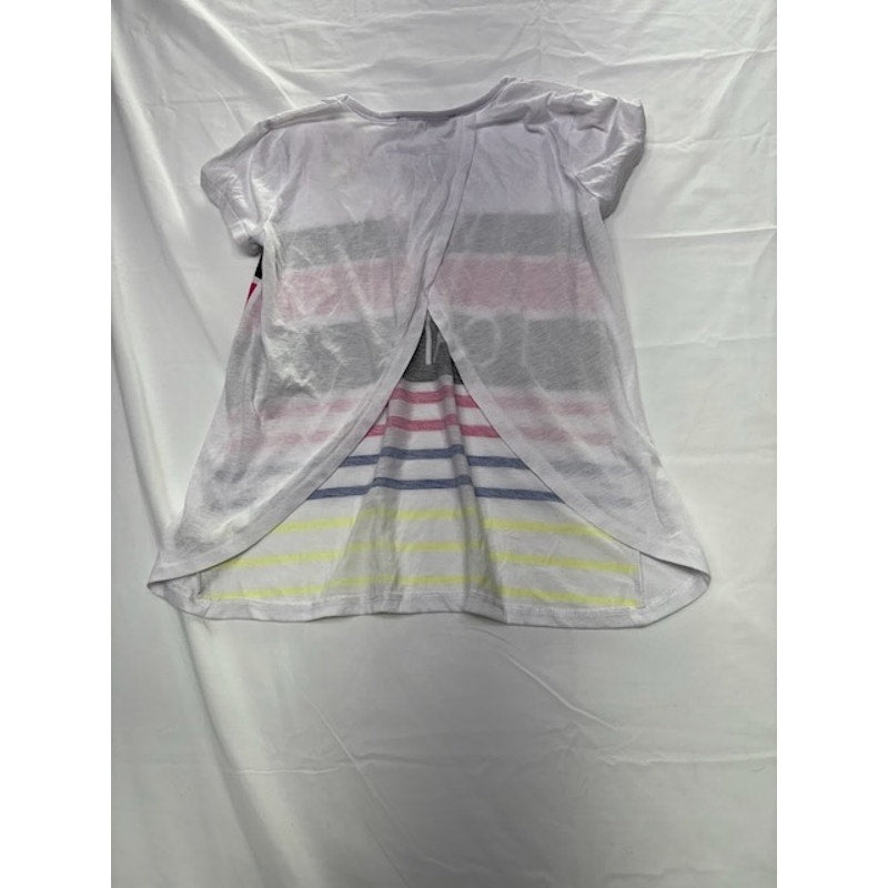 Energie Tee Top Surplice-Back Striped Graphic Front White Womens Size XS