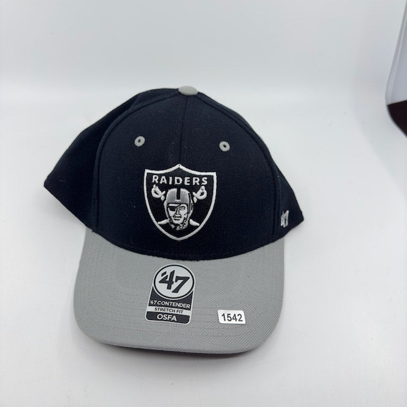 47 Brand Mens Las Vegas Raiders Team Logo Contender OSFA Stretch Fit Black Grey