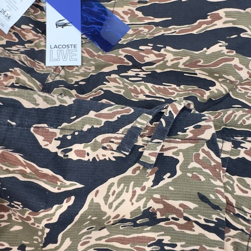Lacoste Live Cargo Shorts Twill Cotton Loose Fit Camo Black Khaki Mens 42/33