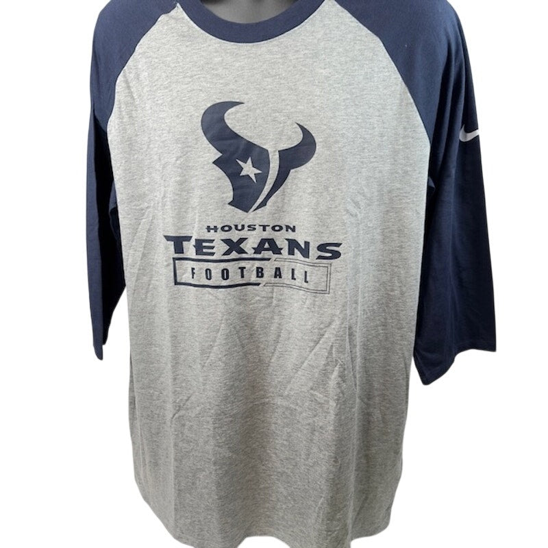 Nike NFL Houston Texans Tri-Blend Wordmark 3/4 Sleeve Tee Gray Navy Mens Size XL