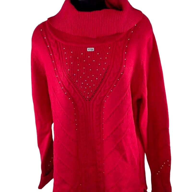 Bianca Nygard Turtleneck Missy Holiday Sweater Knit Beaded Red Womens Medium