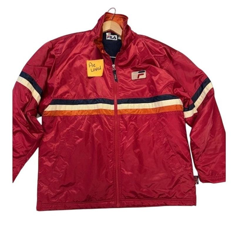 Fila Vintage Sun Faded Japan Sport Stripes Jacket Quilted Lined Red Mens Size L