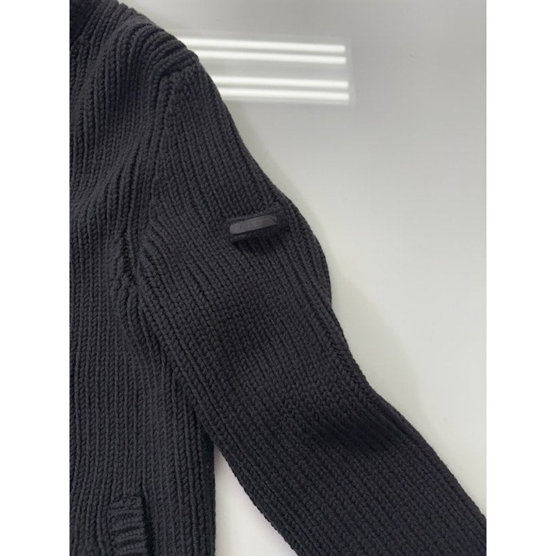 Prada Faux-Fur Collar Cardigan Knit Sweater Full-Zip Black Mens Size 56 EU