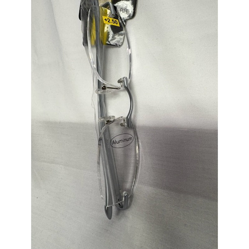 Ultra Spex Rimless Aluminum Reading Glasses +2.50 Strong Lightweight Grey